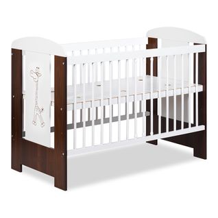 Lit Bébé Girafe 60x120 Cm - Avec Sommier à Lattes 3 Niveaux Réglables En Hauteur - Bois De Pin Laqué