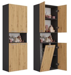 Meuble Salle De Bain, 174 X 30 X 60 Cm, Antracite / Chêne Artisan