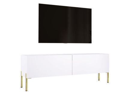 Meuble TV : Blanc Mat Avec Pieds Or, 140 X 52 X 32 Cm