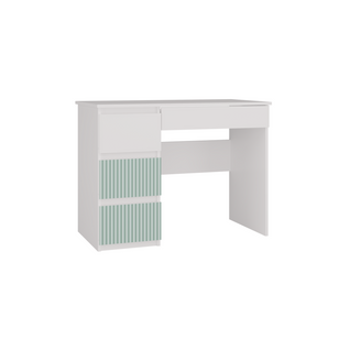 Bureau Gauche Avec 4 Tirois, 51 Cm, X 130 Cm, X 76 Cm, Blanc / Vert