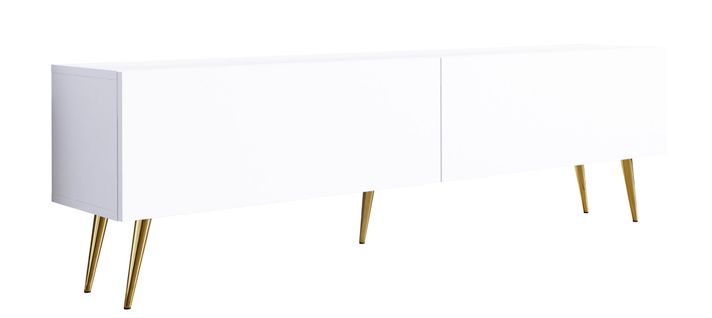 Meuble TV : Blanc Mat, Pieds Dorés, 170 X 52 X 32 Cm