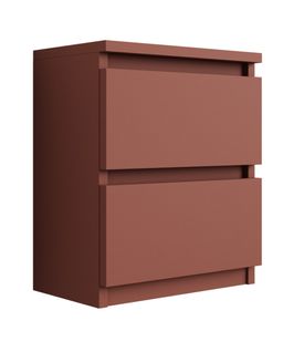 Table De Chevet Avec Deux Tiroirs, 45 × 36 × 36 Cm, Couleur : Rouge Brique