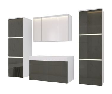 Ensemble Meuble Salle De Bain, Blanc Mat, Gris Brillant, 160 X 130 Cm