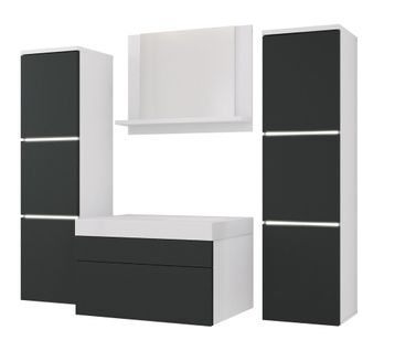Ensemble Meuble Salle De Bain, Blanc Mat, Antracite, 120 X 110 Cm