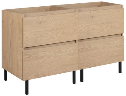 Meuble De Salle De Bain 120 Cm (2 X 60) + Pieds, Couleur : Chêne Clair, 120 X 77 X 46 Cm