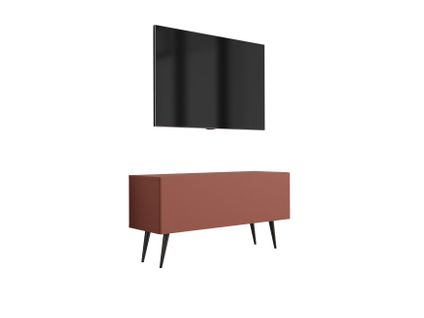 Meuble TV, Rouge Brique, 100 X 52 X 32 Cm, Pieds Noires