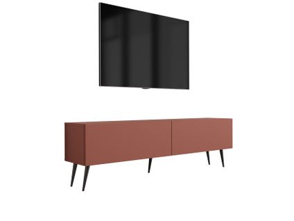 Meuble TV, Rouge Brique, 140 X 52 X 32 Cm, Pieds Noires