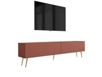 Meuble TV, Rouge Brique, 170 X 52 X 32 Cm, Pieds Dorées