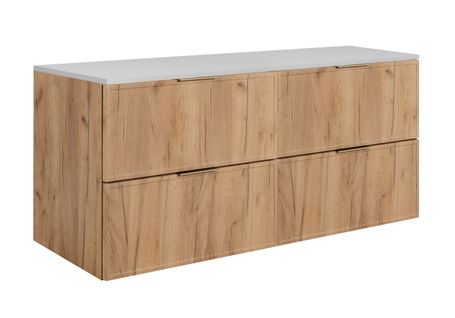 Meuble De Salle De Bain, Chêne Craft / Blanc, Poignée Dorée, 160 ( 2 X 80) X 46 X 57 Cm