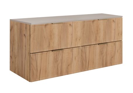 Meuble De Salle De Bain, Chêne Craft / Cachemire, Poignée Dorée, 160 ( 2 X 80) X 46 X 57 Cm