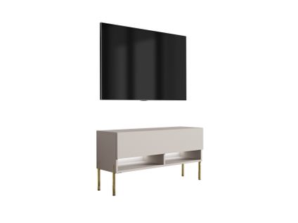 Meuble TV 100 Cm Cachemire, Pieds Droits Dorés, LED Blanche, 100 X 32 X 52 Cm