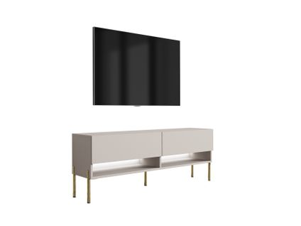 Meuble TV 140 Cm Cachemire, Pieds Droits Dorés, LED Blanche, 140 X 32 X 52 Cm