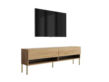 Meuble TV 170 Cm Chêne Craft, Pieds Droits Dorés, 170 X 32 X 52 Cm