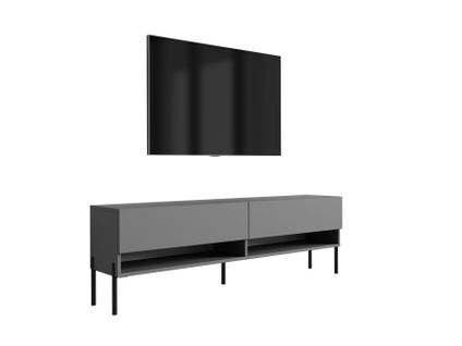 Meuble TV 170 Cm Anthracite, Pieds Droits Dorés, 170 X 32 X 52 Cm