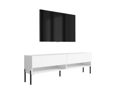 Meuble TV 170 Cm Blanc Mat, Pieds Droits Noirs, 170 X 32 X 52 Cm