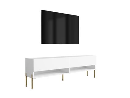 Meuble TV 170 Cm Blanc Mat, Pieds Droits Dorés, 170 X 32 X 52 Cm