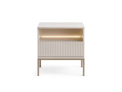 Table De Chevet Moderne à Façade Cannelée, 54x56x39 Cm, Cachemire / Or