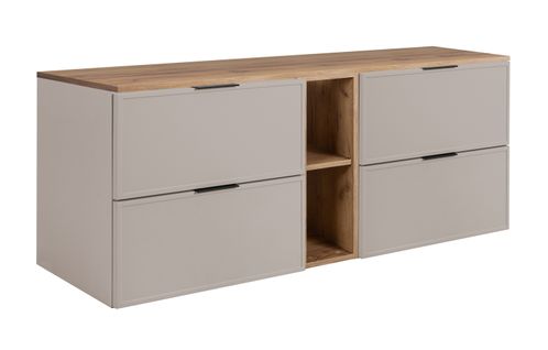 Meuble De Salle De Bain, Cachemire / Chêne Craft, Poignée Noire, 140 ( 2 X 60 + 20) X 46 X 57 Cm