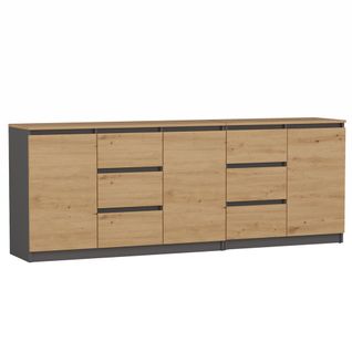 Buffet, Anthracite / Chêne Artisan, 200 X 75 X 40 Cm