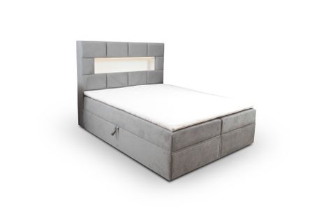 Lit Adulte 200x200 Cm Comolux  Rangement Matelas Ressorts Ensachés Surmatelas Et LED En Velours Gris