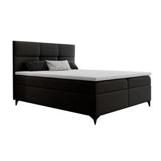 Lit Adulte 200x200 Cm Limba Avec Matelas Ressorts Intégrés, Rangement, Surmatelas En Velours Noir