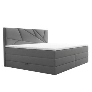 Lit Boxspring 180x200 Cm Verdelux Rangement Et Matelas Ressorts Ensachés En Velours Gris Clair