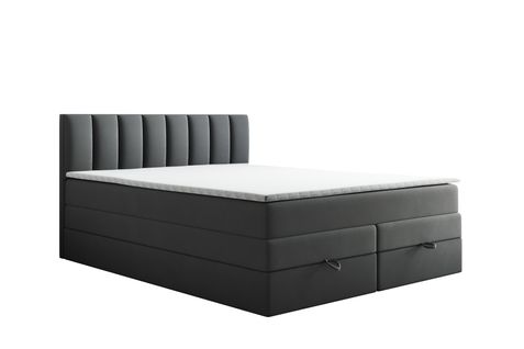Lit Adulte 160x200 Cm Gusto Rangement Matelas Ressorts Ensachés Et Surmatelas En Velours Gris Foncé