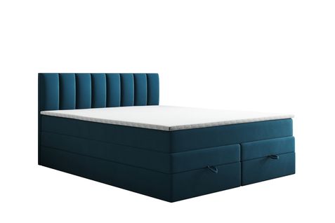 Ensemble 180x200 Cm Gusto Rangement Matelas Ressorts Ensachés Et Surmatelas En Velours Bleu