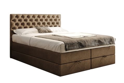 Lit Boxspring 160x200 Cm Louvre Rangement Et Matelas Ressorts Ensachés En Velours Beige