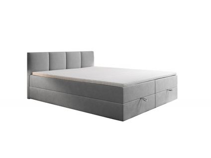 Lit Adulte 160x200 Cm Royal Matelas Ressorts Intégrés, Rangement, Surmatelas En Velours Gris Clair