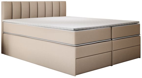 Lit Adulte 180x200 Cm Miami Matelas Ressorts Ensachés Surmatelas Et Tiroirs Velours Beige
