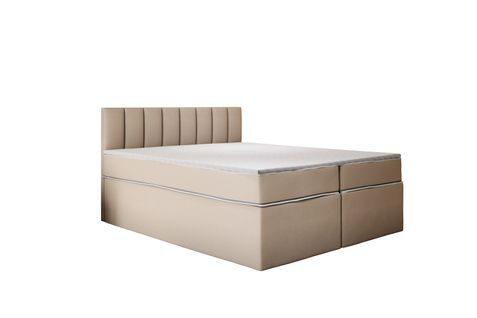 Lit Adulte 200x200 Cm Miami Matelas Ressorts Ensachés Et Surmatelas à Mémoire Velours Beige