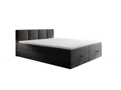 Lit Boxspring 160x200 Cm Royal Matelas Ressorts Intégrés, Rangement, Surmatelas, Velours Gris Foncé