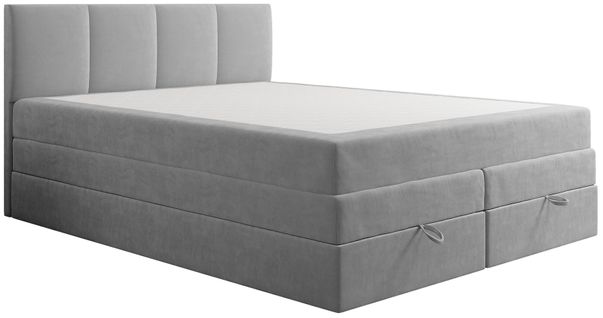 Lit Boxspring 180x200 Cm Prado Avec Rangement Et Matelas Ressorts Ensachés En Velours Gris Clair