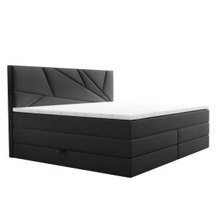 Lit Boxspring 200x200 Cm Verdelux Rangement Et Matelas Ressorts Ensachés En Velours Gris Foncé