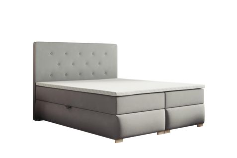 Lit Adulte 200x200 Cm Lupin Avec Matelas Ressorts Intégrés, Rangement, Surmatelas En Velours Gris