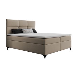 Ensemble 160x200 Cm Limba Avec Matelas Ressorts Intégrés, Rangement, Surmatelas En Velours Beige