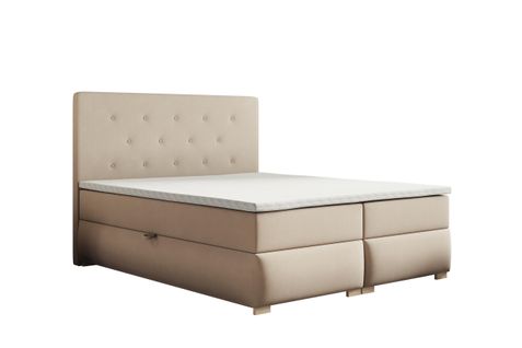 Ensemble 160x200 Cm Lupin Avec Matelas Ressorts Intégrés, Rangement, Surmatelas En Velours Beige