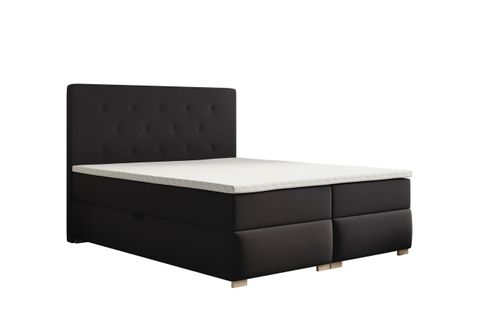 Lit Boxspring 160x200 Cm Lupin Avec Matelas Ressorts Intégrés, Rangement, Surmatelas En Velours Noir