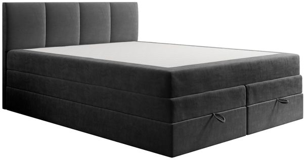 Lit Boxspring 160x200 Cm Prado Avec Rangement Et Matelas Ressorts Ensachés En Velours Gris Foncé
