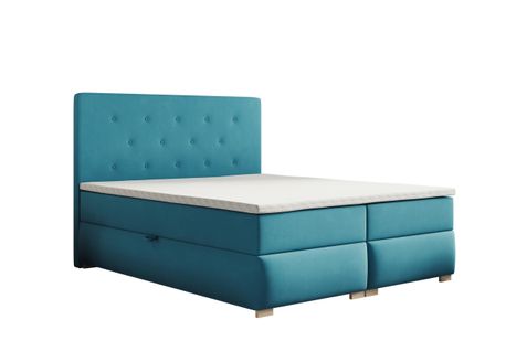 Lit Adulte 140x200 Cm Lupin Matelas Ressorts Intégrés, Rangement, Surmatelas Velours Turquoise
