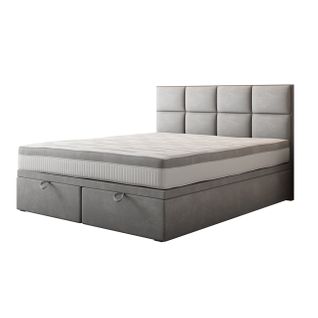 Lit Adulte 160x200 Cm Tropea Rangement Et Matelas Ressorts Ensachés En Tissu Velours Gris