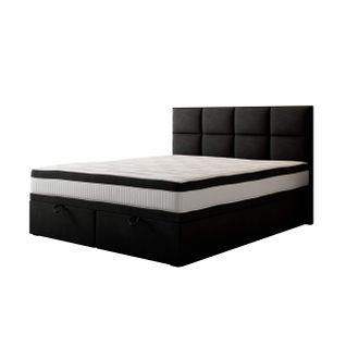 Lit Boxspring 160x200 Cm Tropea Rangement Et Matelas Ressorts Ensachés En Tissu Velours Noir