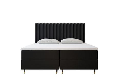 Lit Boxspring 140x200 Cm Estepona Matelas Ressorts Intégrés, Rangement, Surmatelas En Velours Noir