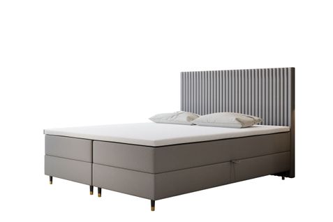 Lit Adulte 160x200 Cm Estepona Avec Matelas Ressorts Intégrés, Rangement, Surmatelas En Velours Gris