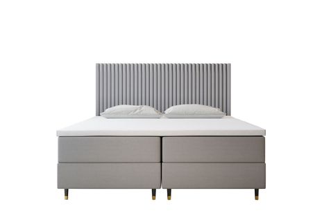 Lit Adulte 180x200 Cm Estepona Avec Matelas Ressorts Intégrés, Rangement, Surmatelas En Velours Gris