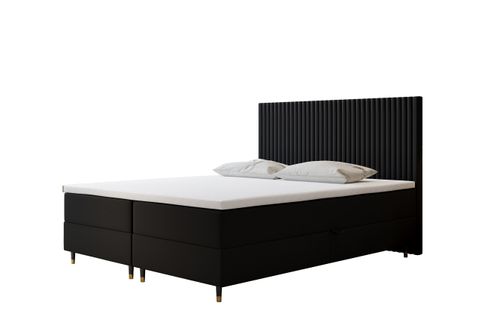 Lit Boxspring 200x200 Cm Estepona Matelas Ressorts Intégrés, Rangement, Surmatelas En Velours Noir