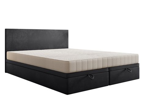 Lit Boxspring 180x200 Cm Siesta Avec Rangement Et Matelas Ressorts Ensachés En Velours Gris Foncé