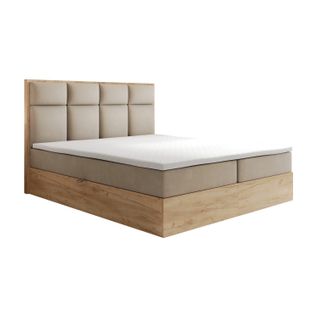 Ensemble 140x200 Cm Selva Rangement Matelas Ressorts Ensachés Et Surmatelas En Velours Beige
