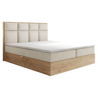 Lit Adulte 200x200 Cm Selva Rangement Matelas Ressorts Ensachés Et Surmatelas En Velours Crème